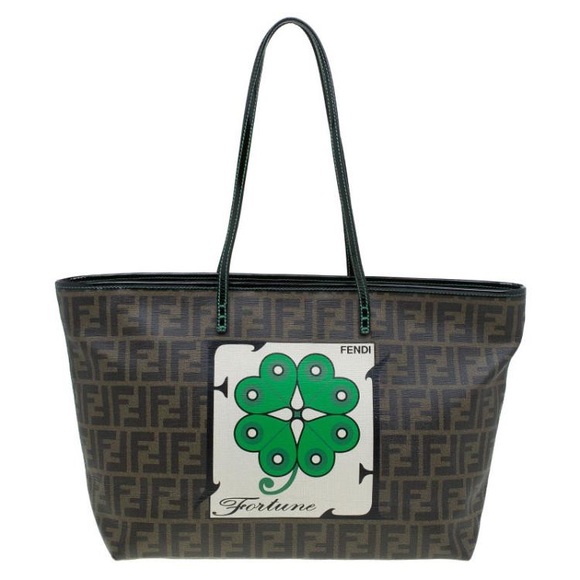 Fendi Handbags - Fendi Tobacco Zucca Coated Canvas Fortune Print Roll Shopper Tote